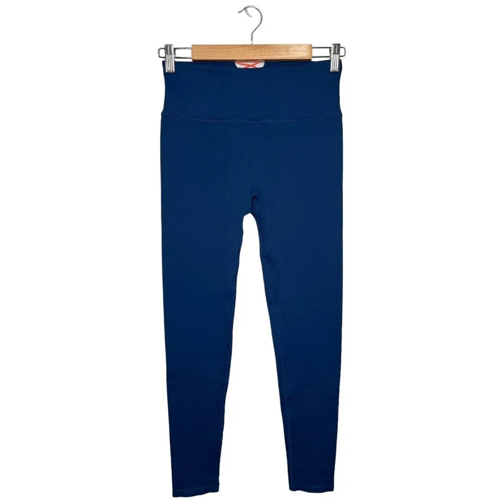 Fabletics High Waisted Seamless Ribbed Legging Corset Workout Yoga Teal Blue S - Image 3