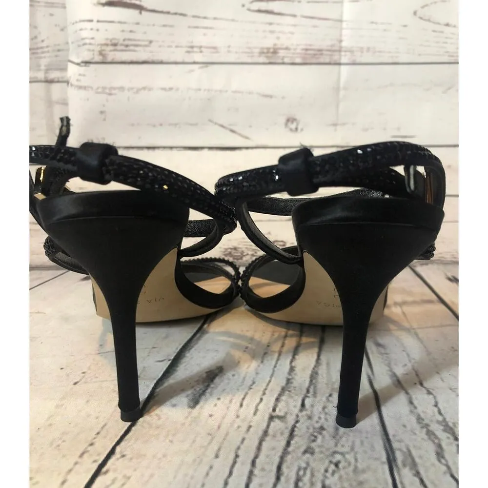VIA SPIGA Pavlina Strappy Sandal in black satin 3.75" heel size 7 - Image 9
