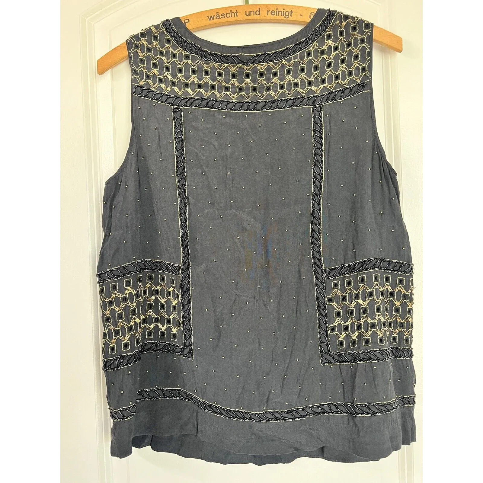 Lucky Brand Beaded Crepe Tank Black Small Retails $129 Embellished Womens‎ Top - Image 6