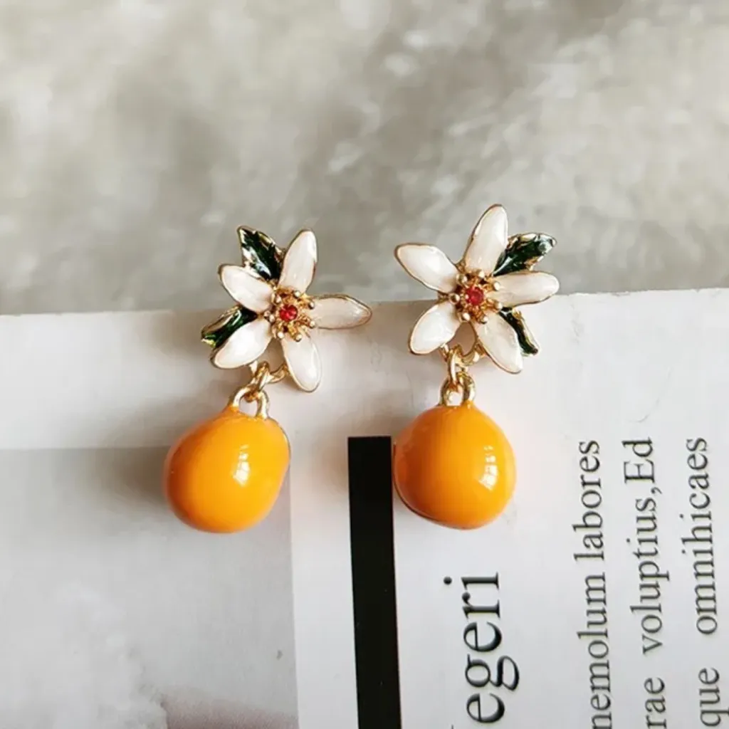 Orange Floral Drop Earrings NWT | Dainty Flower Stud Dangling Charm - Image 2