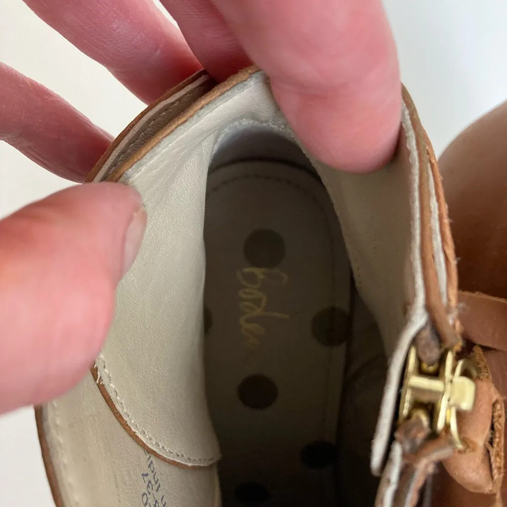 🌞Boden Camel Leather Stacked Heel Ankle Booties Size 6 - Image 4