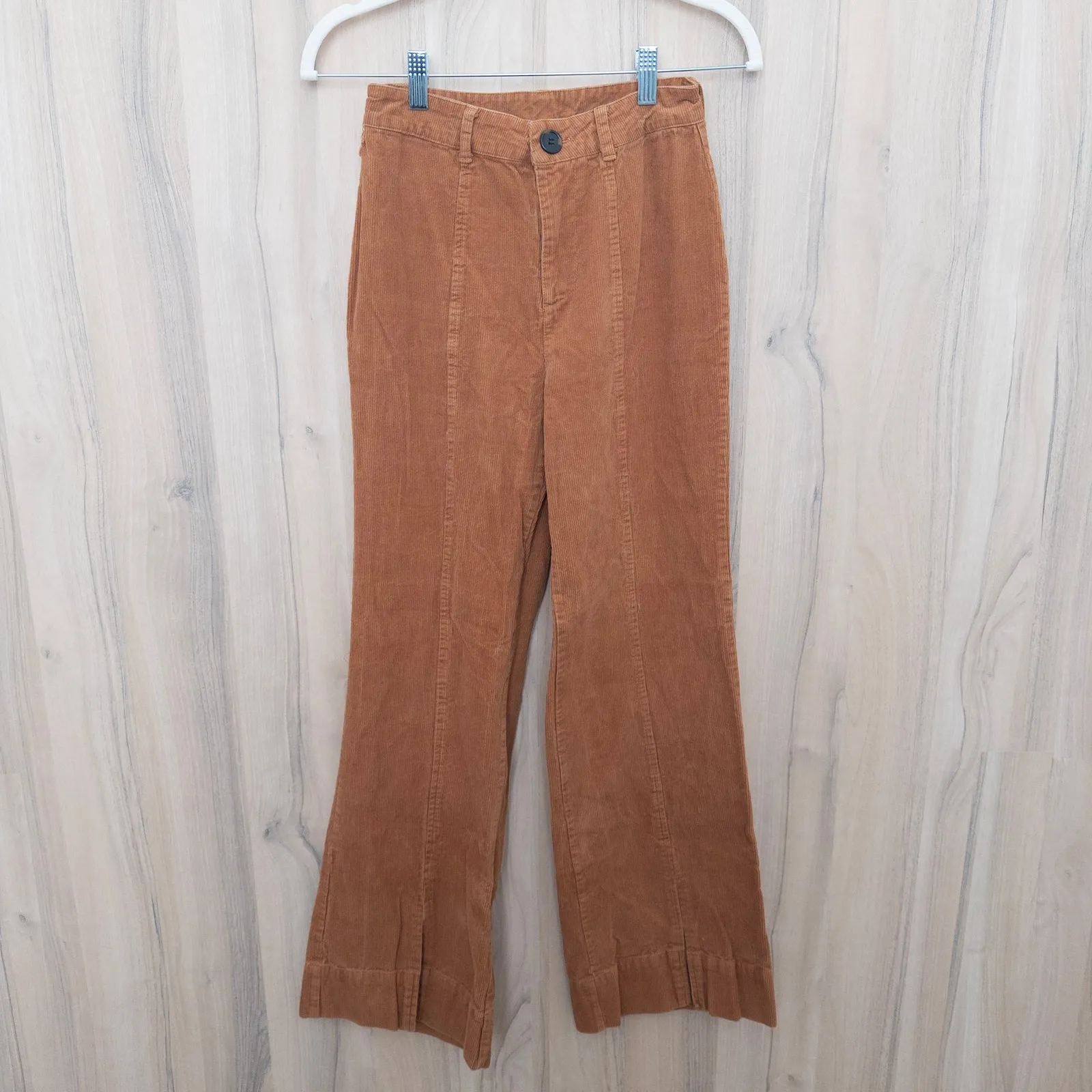 GB Womens Corduroy Flare Pants Size 1 XS Burnt Orange Split Hem Retro Minimalist - Image 2