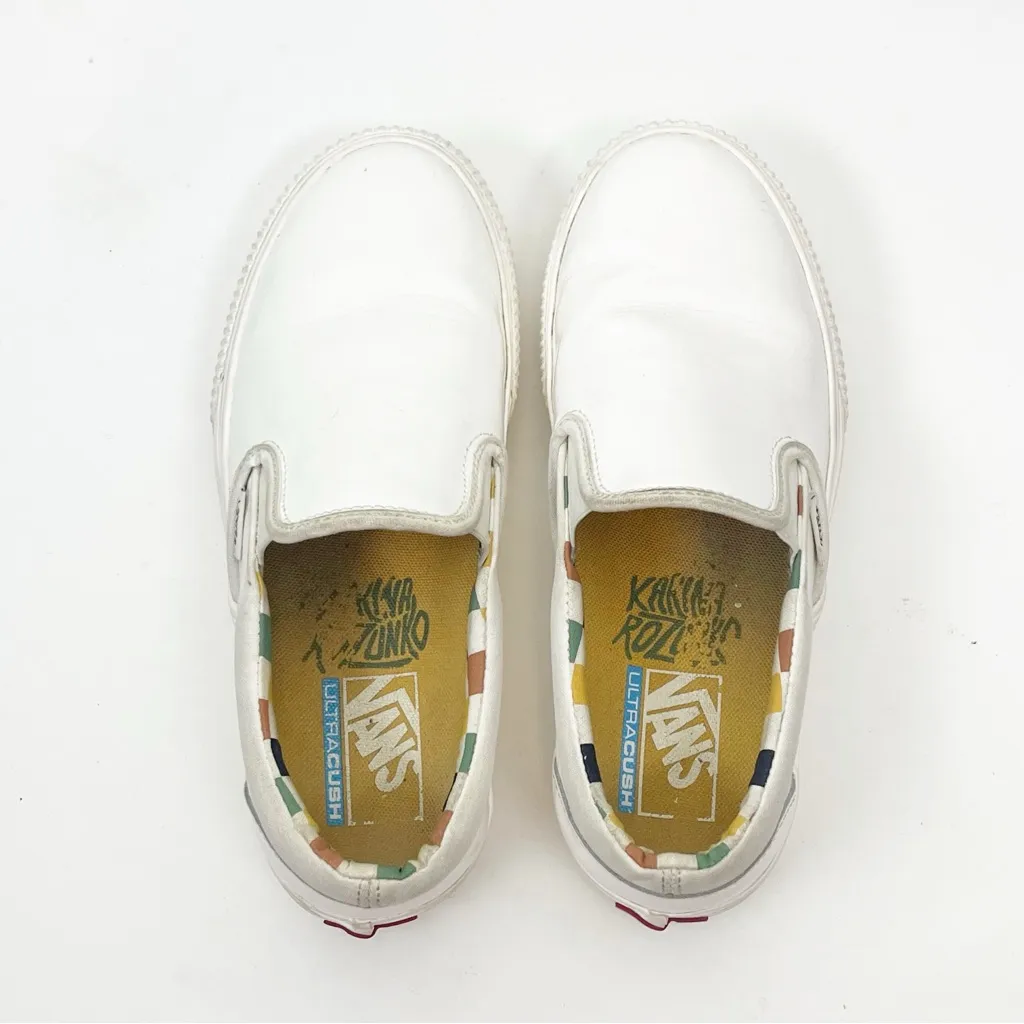 VANS x Karin Rozunko White Patent Leather Platform Slip On Sneakers Size 7.5 - Image 6