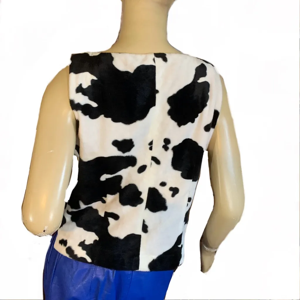 KAREN KANE Y2K WHITE & BLACK FAUX FUR COW PRINT BLOUSE TOP (10) - Image 4