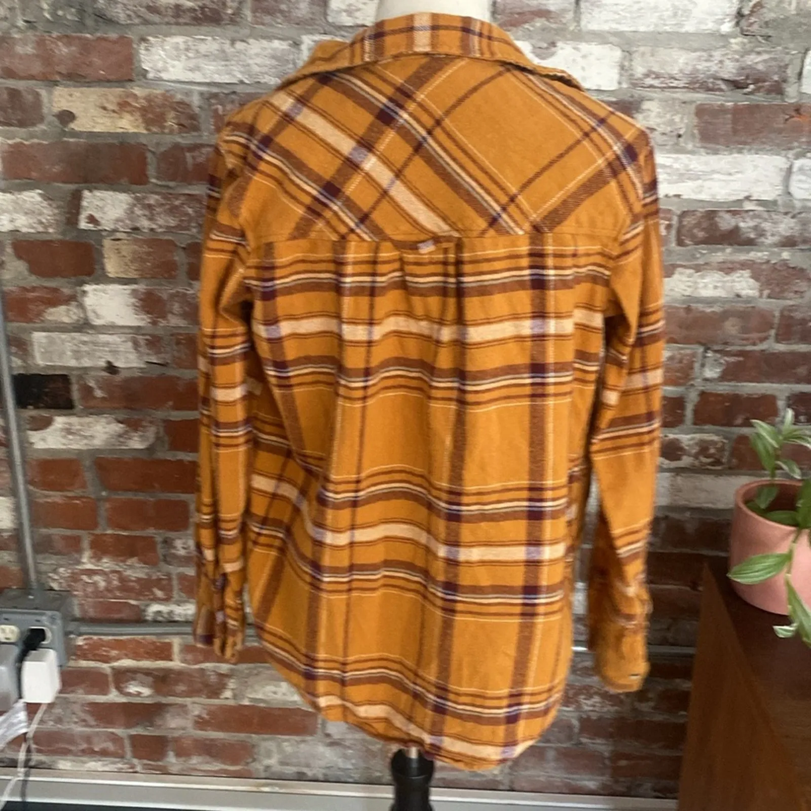 Arizona Jean Co Mustard Purple and White Plaid Button Down Long Sleeve Shirt S - Image 7