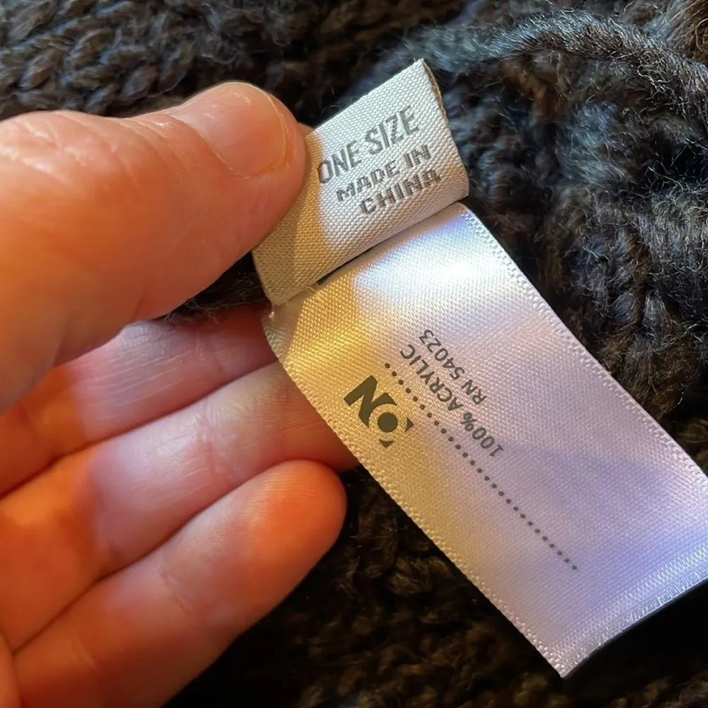 Old Navy Grey Knit Pom Pom Fringe Scarf - Image 4