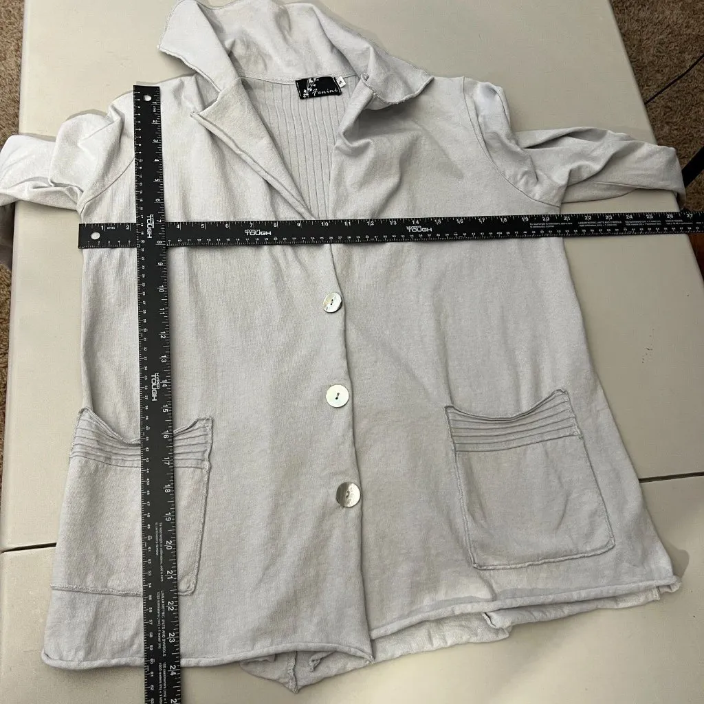 Fenini Cardigan Sweater Jacket Small Gray Button Up Cotton Relaxed Fit Lagenlook - Image 2