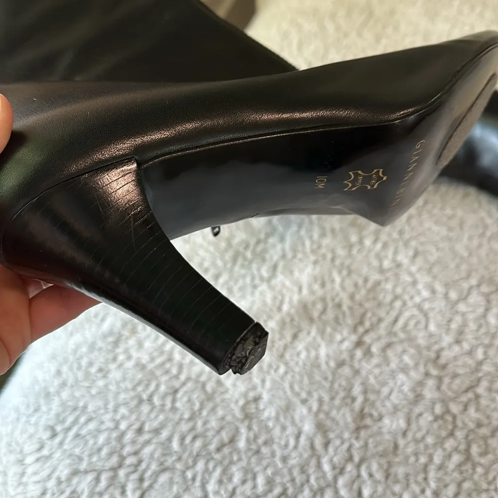 Gianni Bini  Women's 10M Mid Calf Heeled Bootie Smooth Black Leather Ankle Zip - Image 7