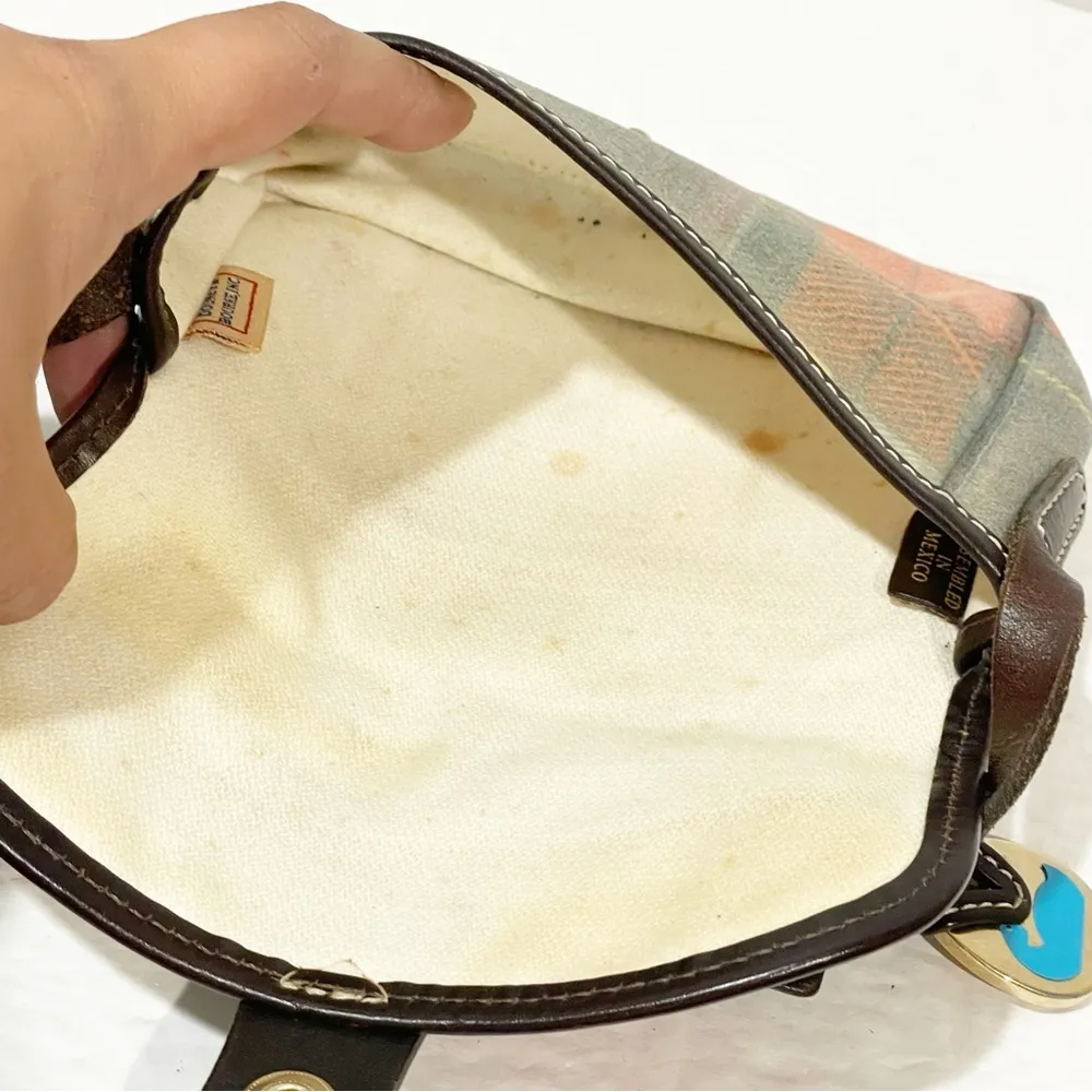 Dooney and Bourke Plaid Mini Purse Oil Cloth with Leather Trim Multi - Image 2