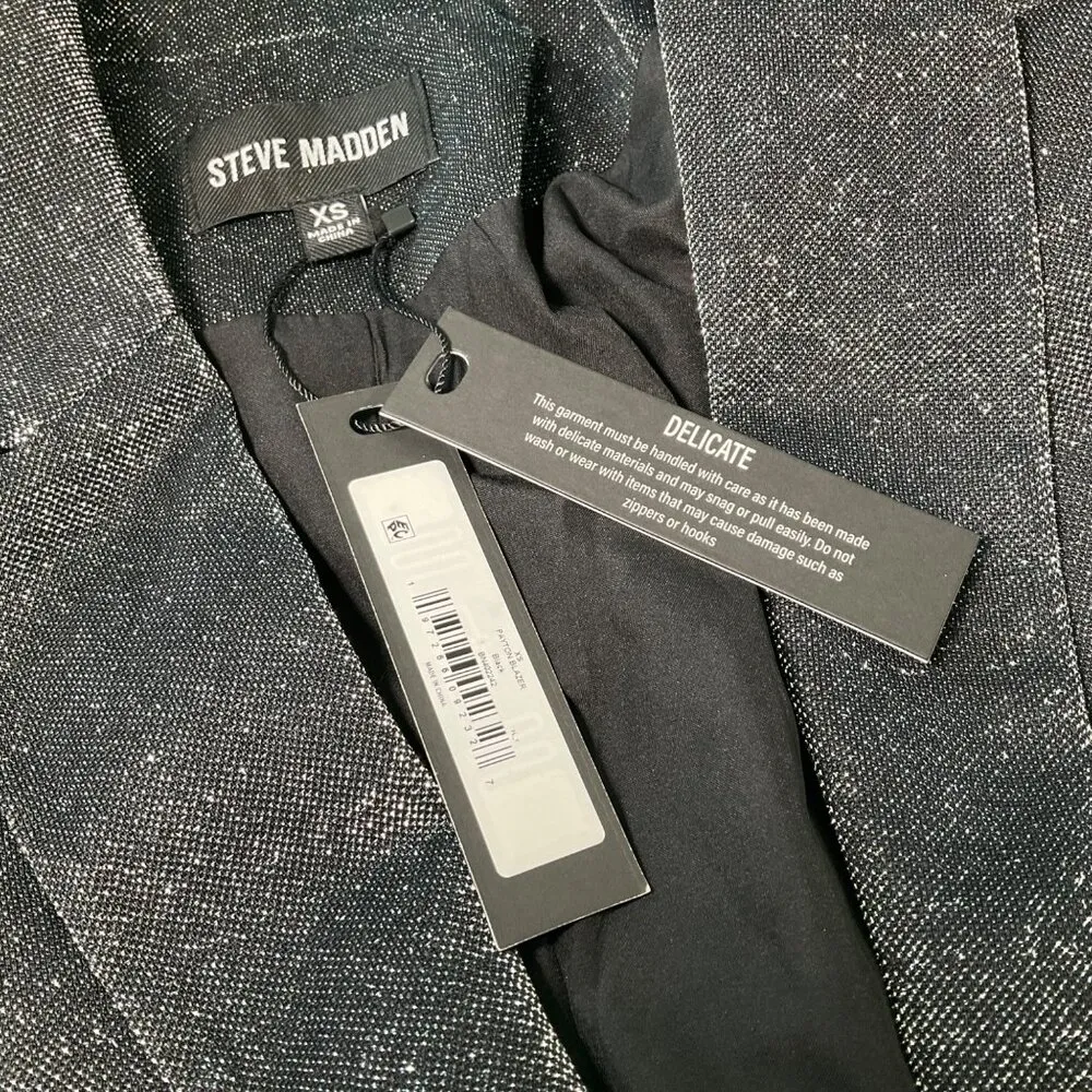 NWT Steve Madden Womens Glitter Blazer Jacket Black/Silver Size M party medium - Image 13