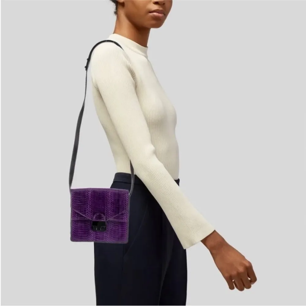 Loeffler Randall snakeskin embossed purple leather crossbody bag NWT - Image 3