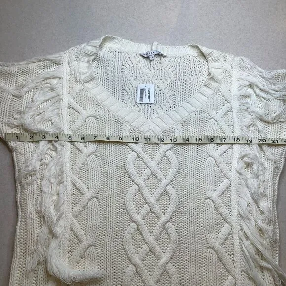 Endless Rose Cable Knit‎ Fringe Sweater Large Ivory Neutral NWT - Image 8