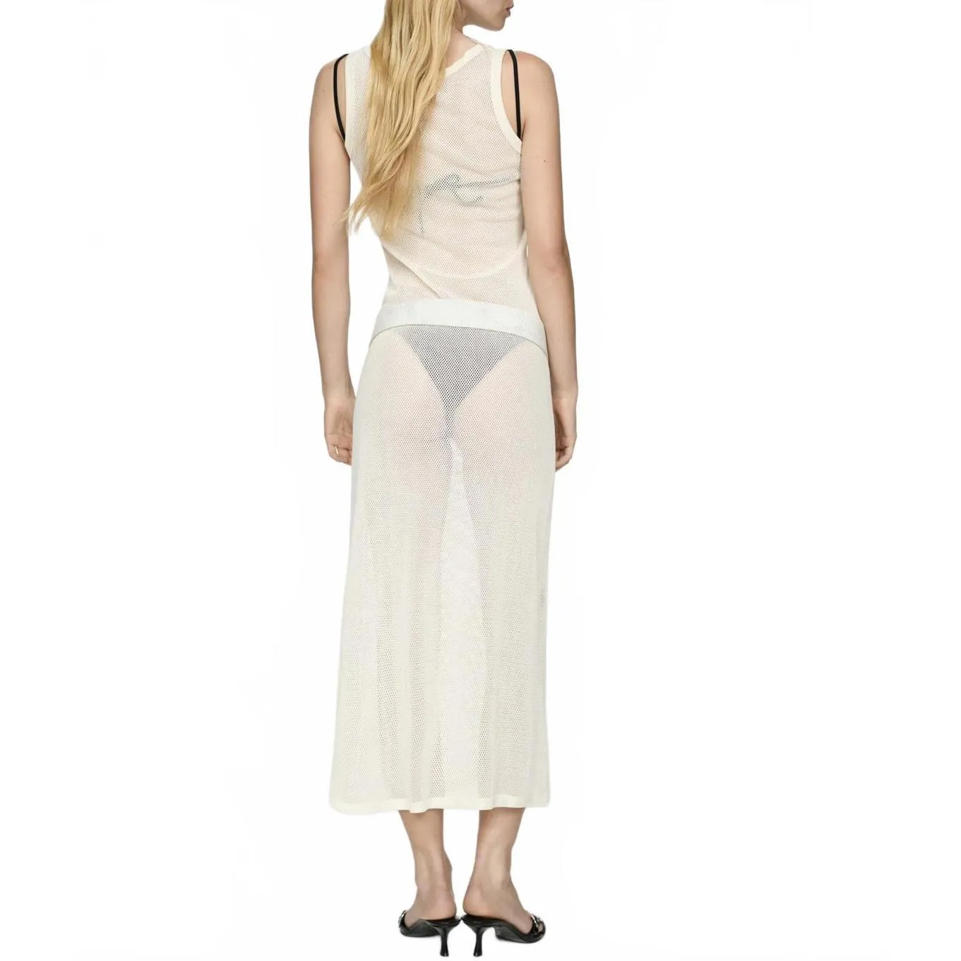 Mango Cotton Blend Knitted Dress with Lace Pattern Ecru Beige NWT Size 8/Large - Image 2