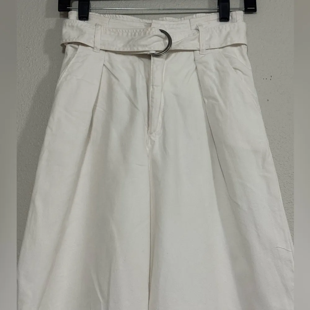 Abercrombie & Fitch Light Cream Wide-Leg Pants with Belt Cotton Blend - Image 3