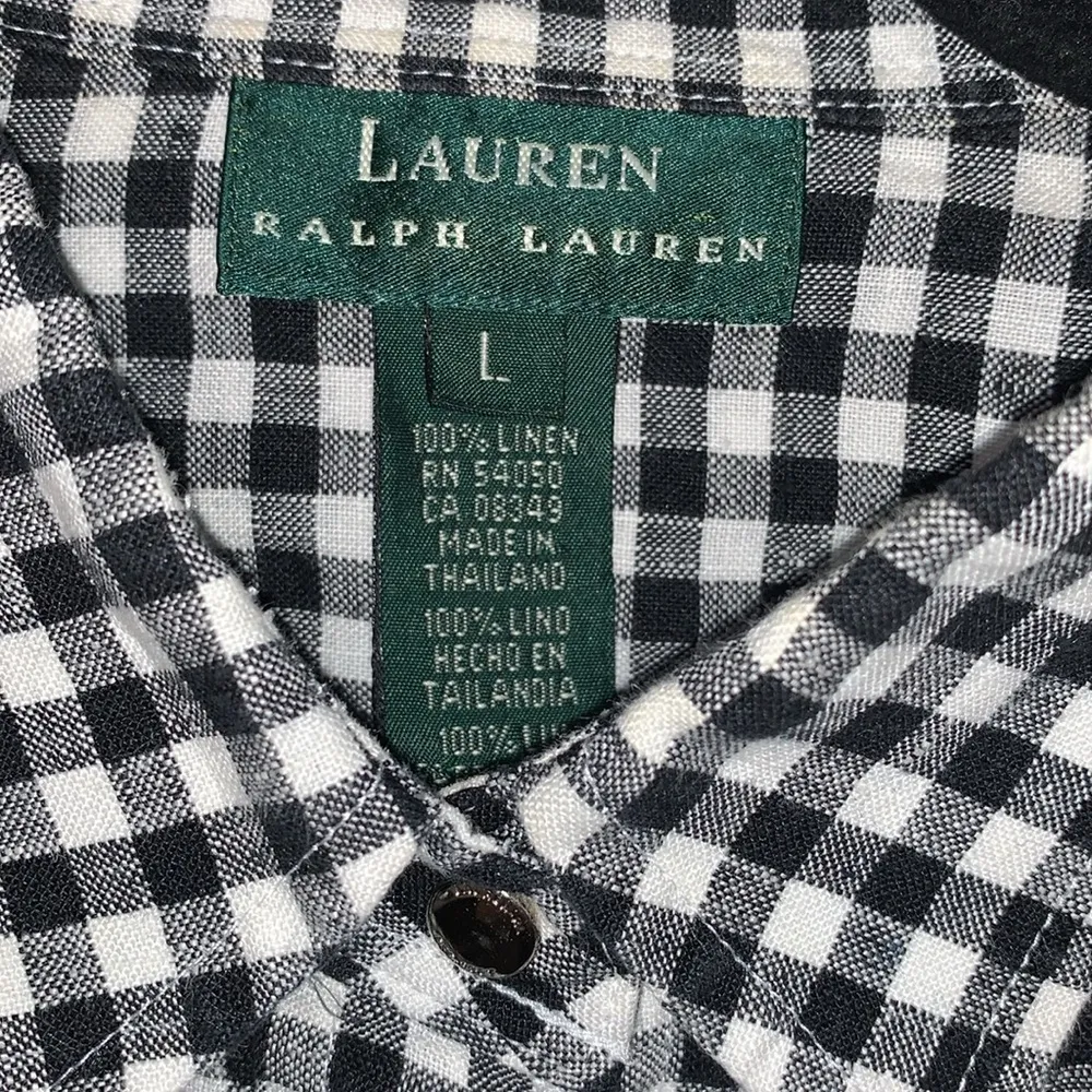 Lauren Ralph Lauren woman long sleeve shirt size LARGE 100% linen tie front Black - Image 3