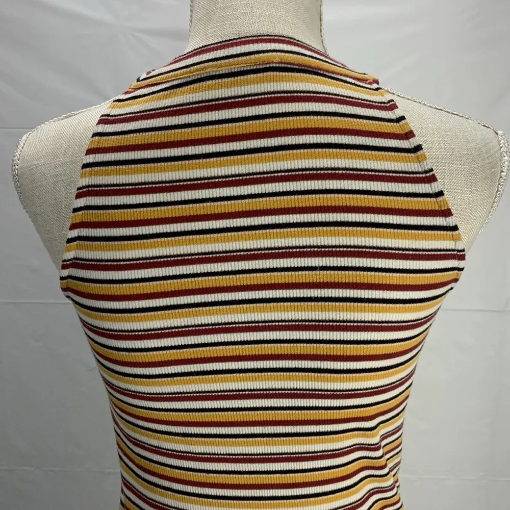 1. State Striped Yellow Halter Style Neck Ribbed Tank Top Size Medium - Image 6