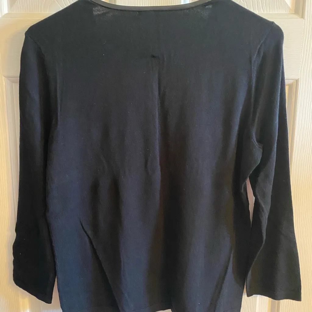 J. McLaughlin Black Cardigan with Leather Trim - Image 3