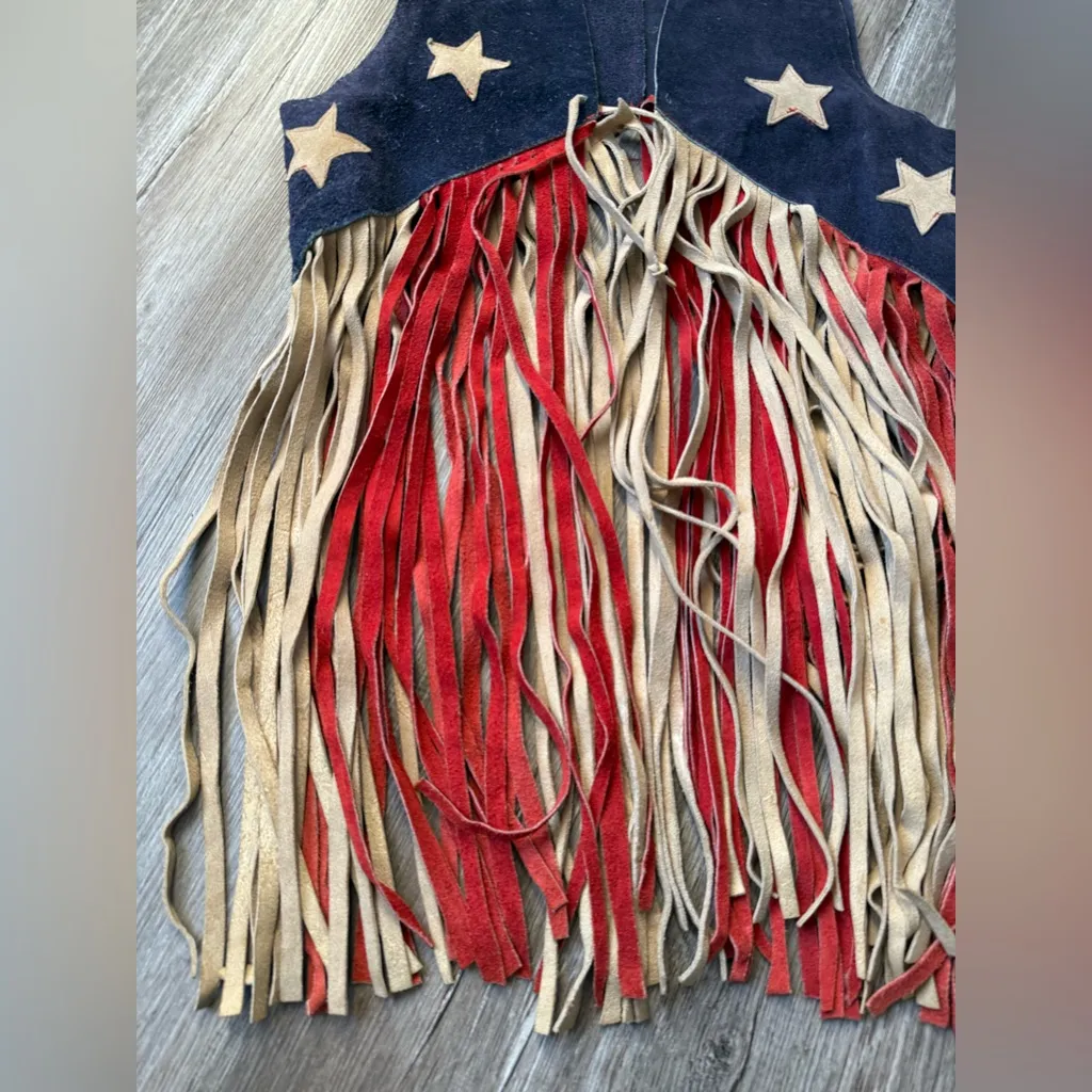 VTG 1960's 70's Woodstock Fringe Vest RARE Rock Hippie Stars Patriotic Red Blue - Image 2