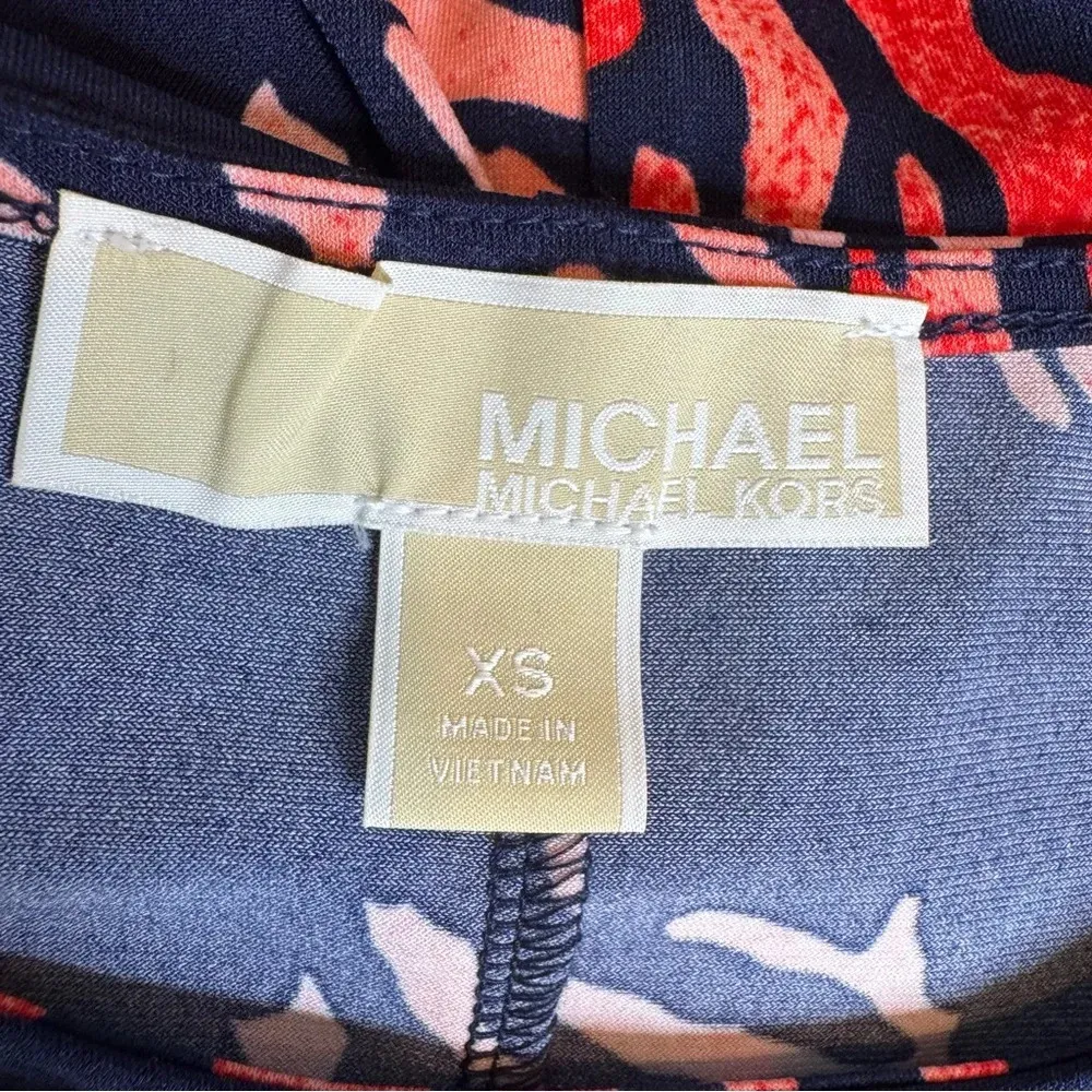 Michael Michael Kors Coral Sea Print Belted Mini Dress Ruffle Hem Navy Size XS - Image 9