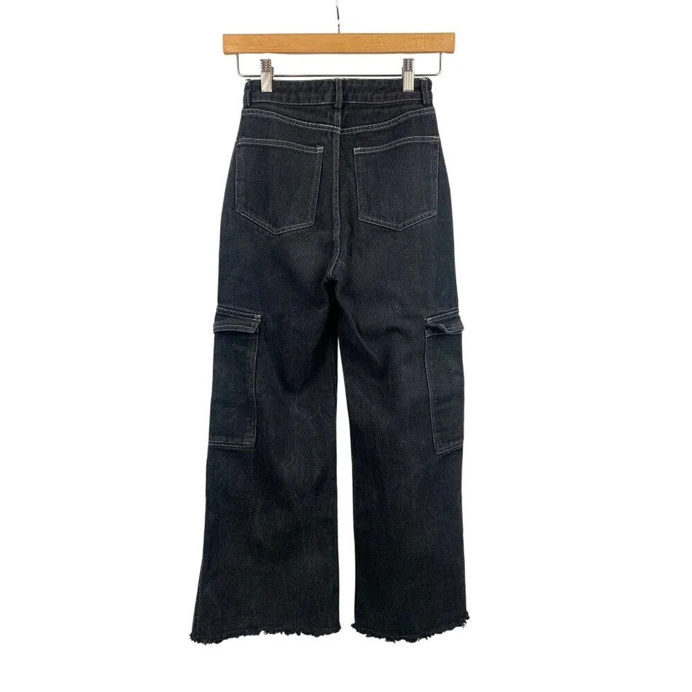 Women’s Altered State Vintage Black Distressed Wide Leg Cargo Jeans Size XS - Image 2