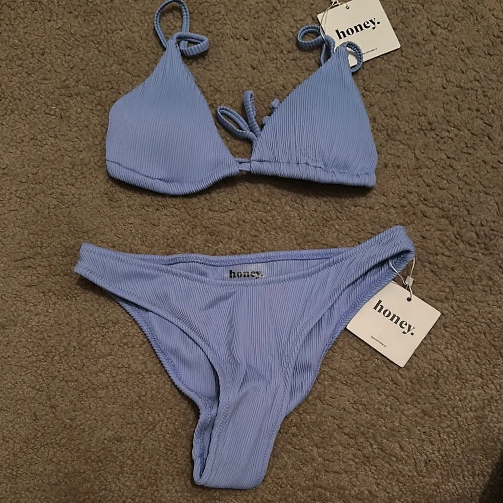 Honey Swim | Marina Ribbed Blue Women's Bikini Set | Top XS, Bottom S - Image 3