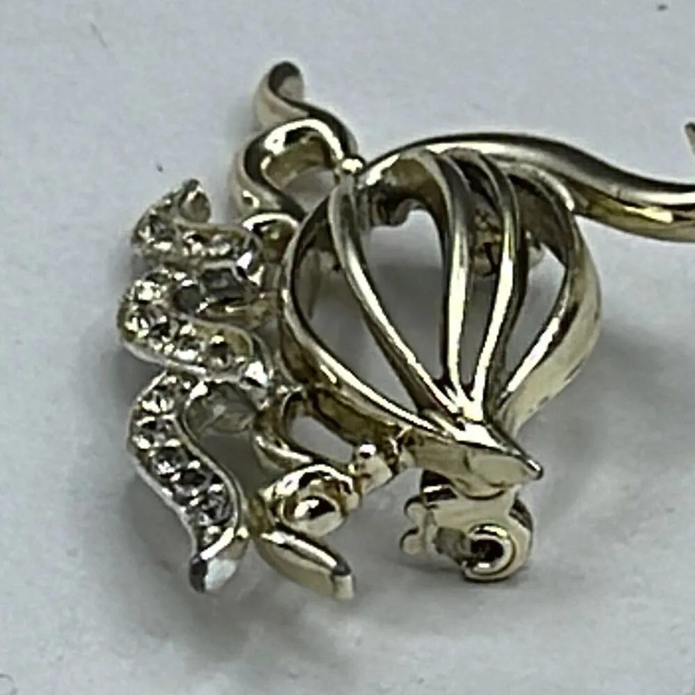 Vintage Marvella two tone gold and silver swan on rhinestone water rare item - Image 3