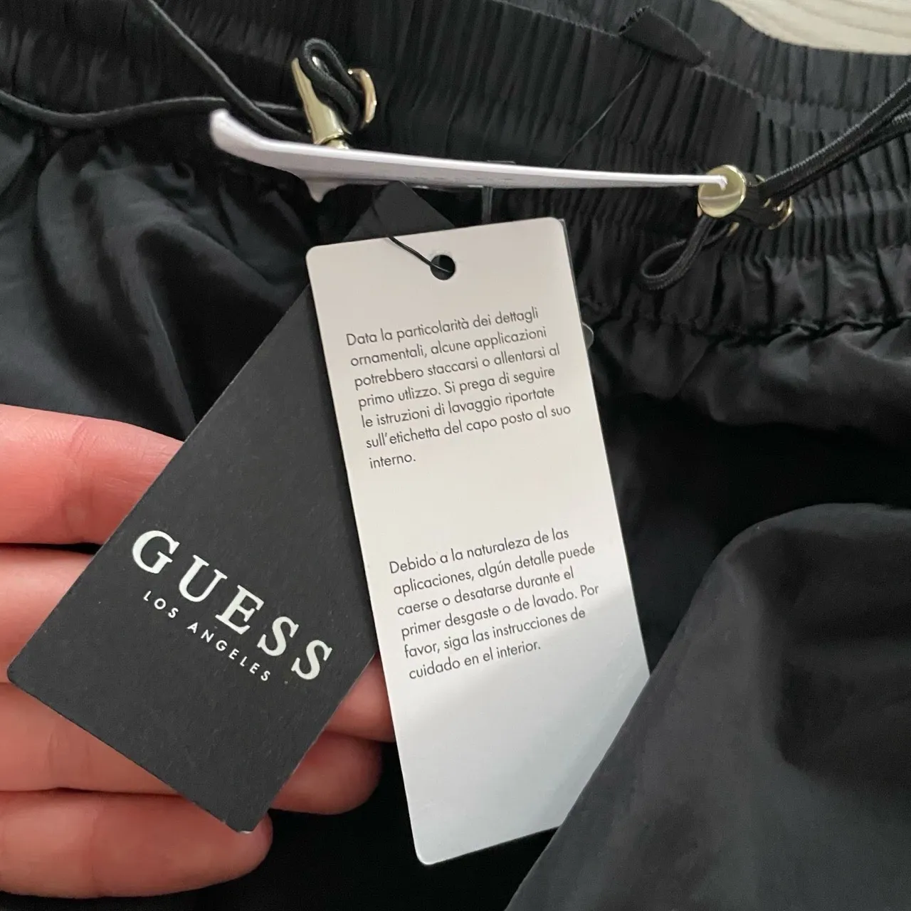 New Guess Sasha‎ Track Pant Jet Black Gold Multi Snap Side Leg XL - Image 6