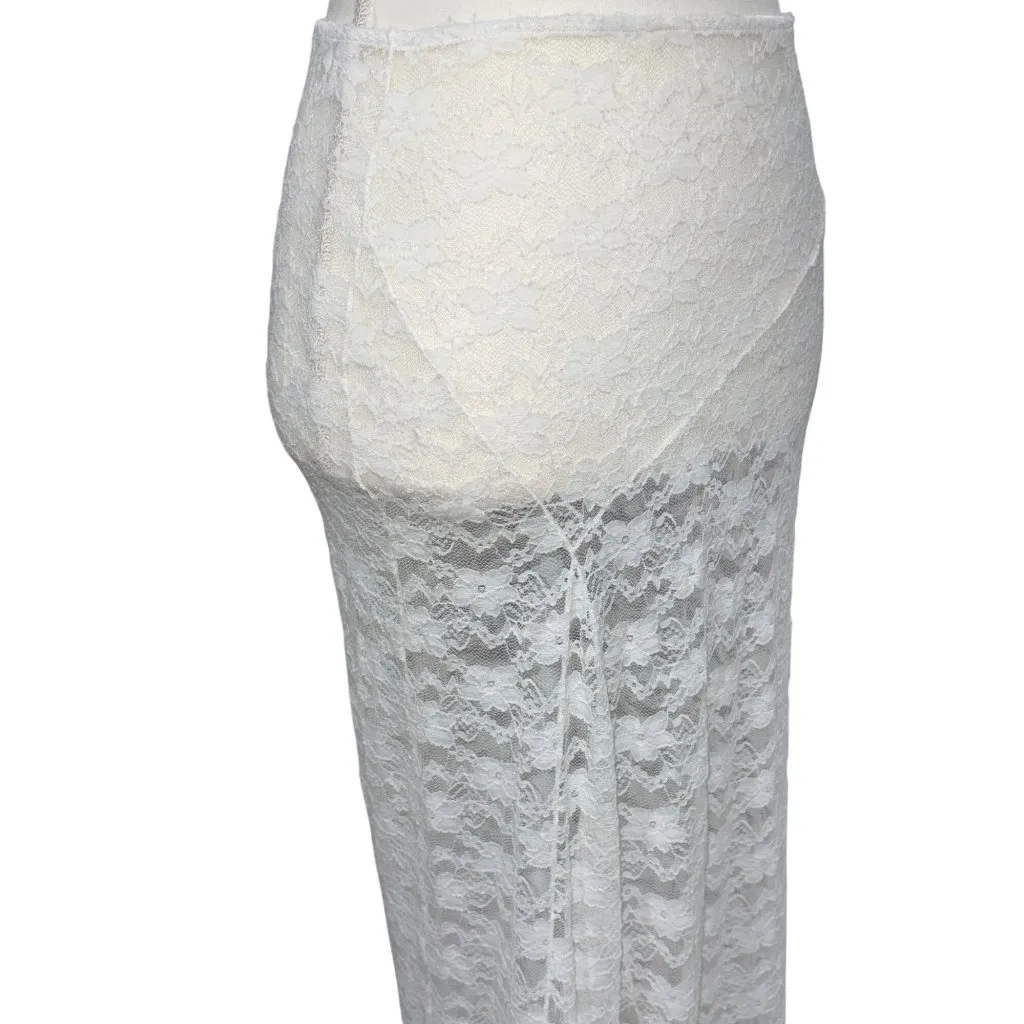 MAJORELLE Alexa Sheer Midi Skirt in White Medium Lace Floral - Image 5