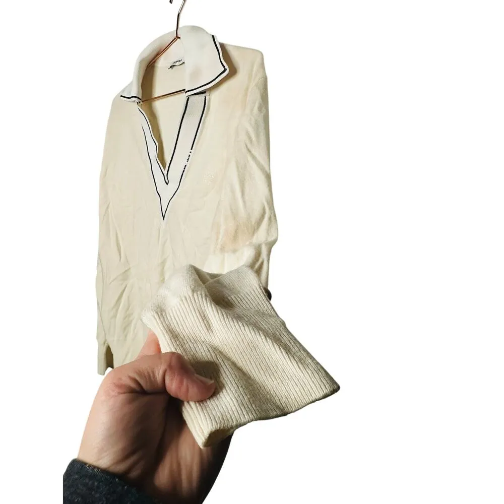 SANDRO Off-White Wool Knit Long Sleeve Retro Prep Alizia Sweater Size 3 - Image 7