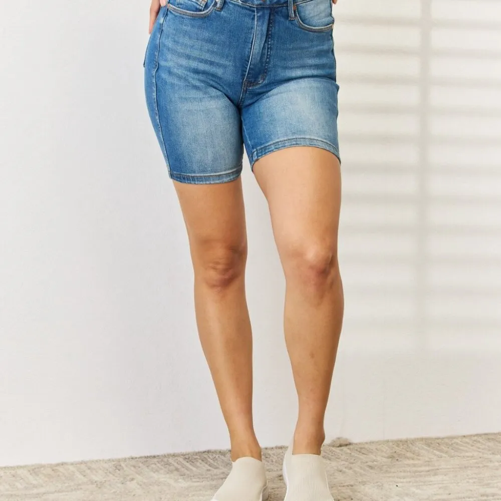 Judy Blue Full Size Tummy Control Double Button Bermuda Denim Shorts - Image 2