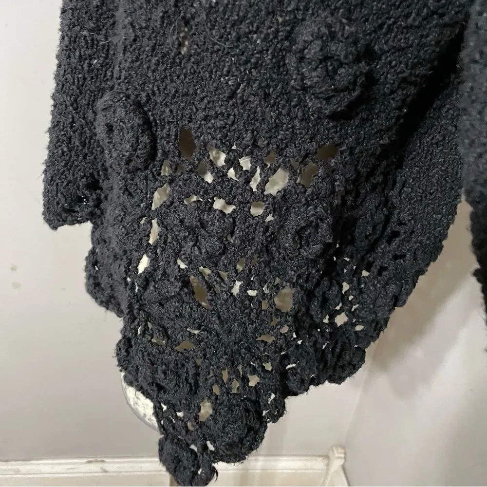 Carraig Donn Black Crochet Flowers 100% Pure Irish Boho Indie‎ Wool Sweater S - Image 3