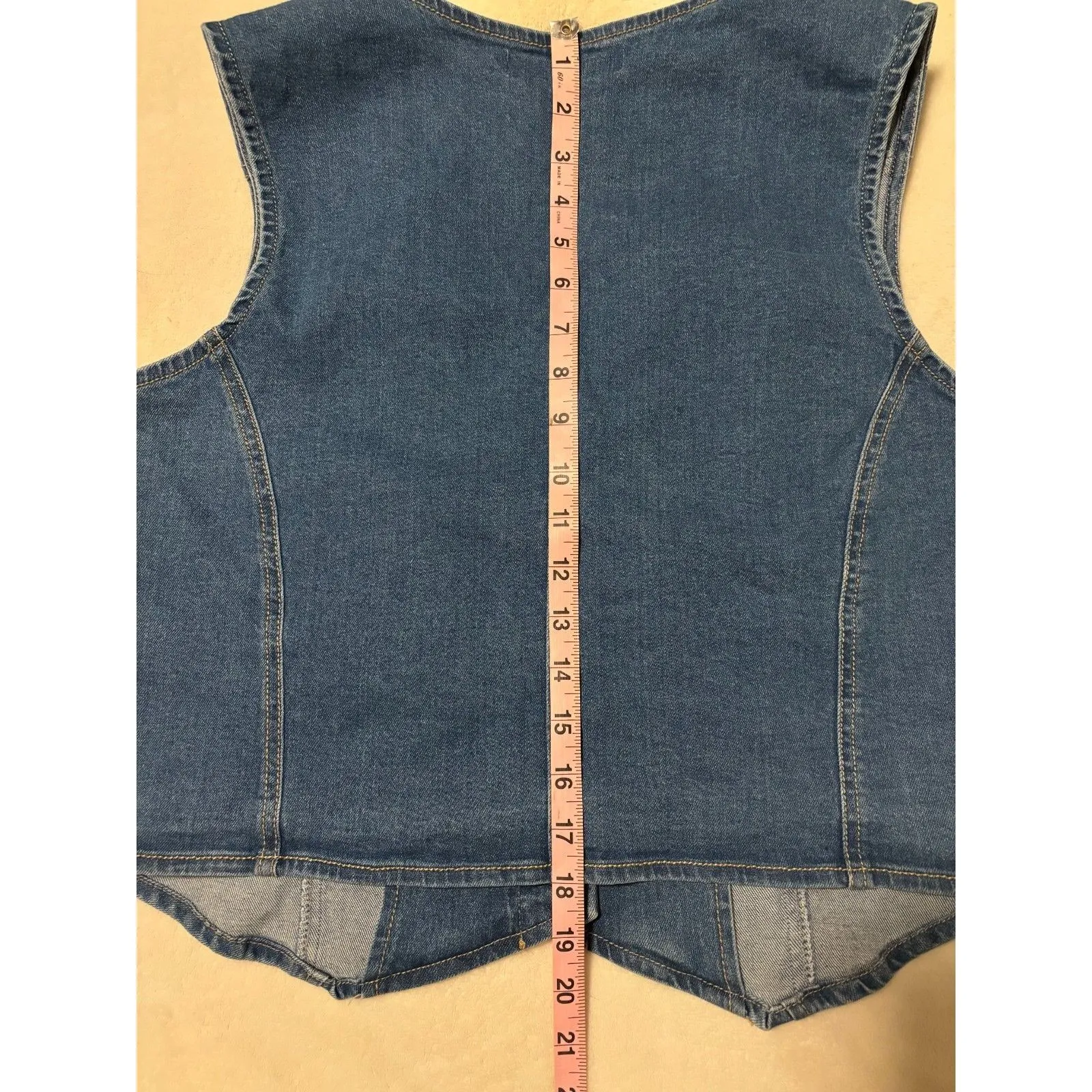 Est 1946 Womens Denim Blue Button Down Vest Patch Pockets Large Western 90s Boho - Image 5