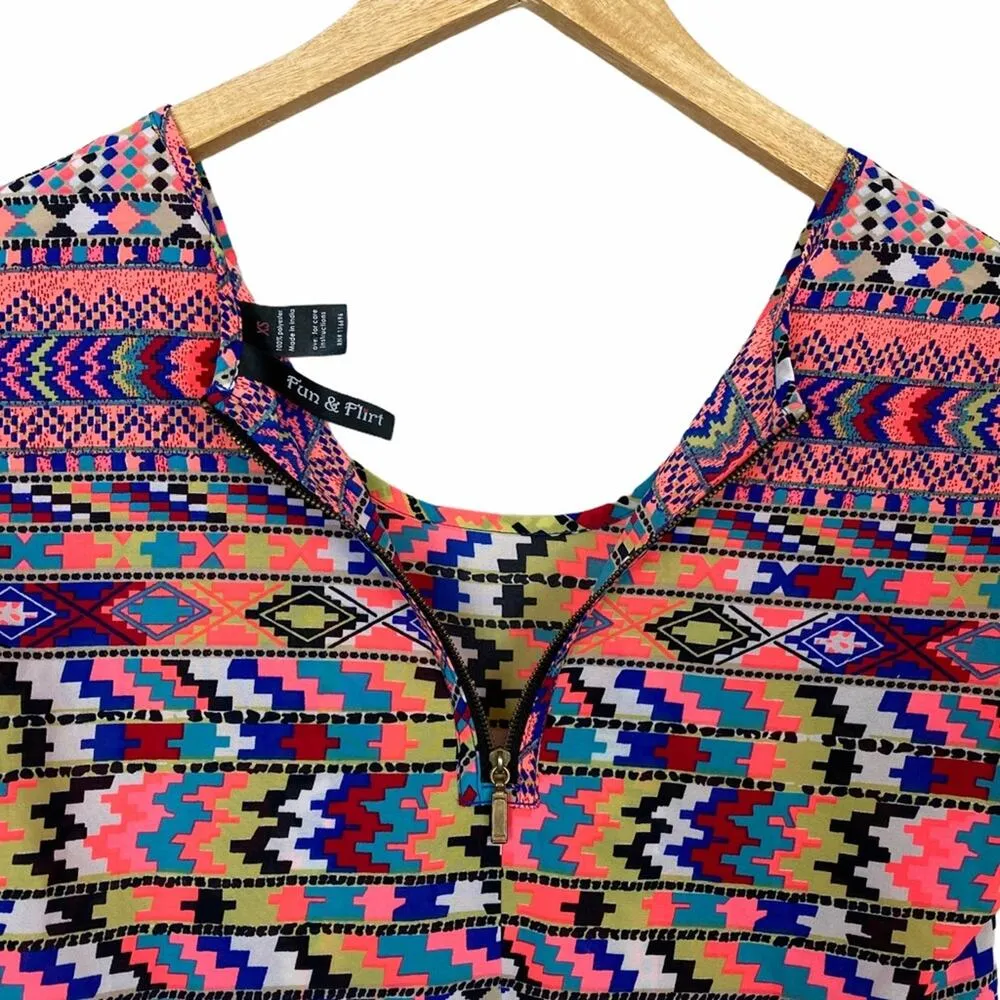 Fun & Flirt Geometric Neon Pink and Blue Top XS - Image 4