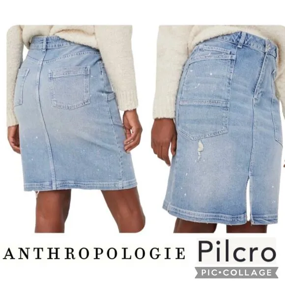 Anthropologie Pilcro Patchwork Blue Denim Midi Skirt size 4 - Image 2