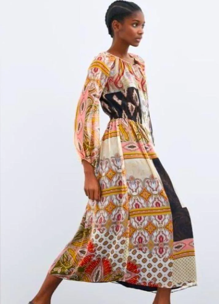 Zara Patchwork Paisley Blouson MIDI Long Sleeve Dress Size S NEW - Image 7