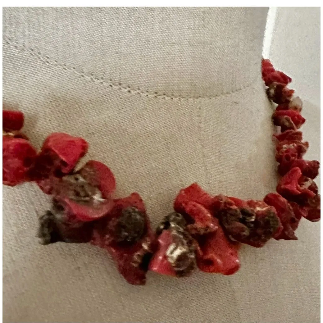 Italian Red Coral Nugget Necklace with Sterling Clasp - Image 2
