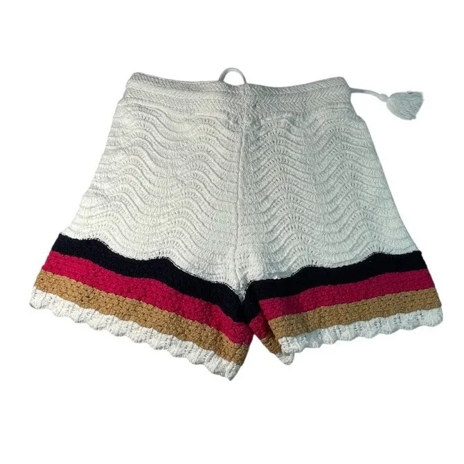 House Of Harlow 1960 Crochet Knitted‎ Tassel XS White Multcolor Trim Boho Shorts - Image 2