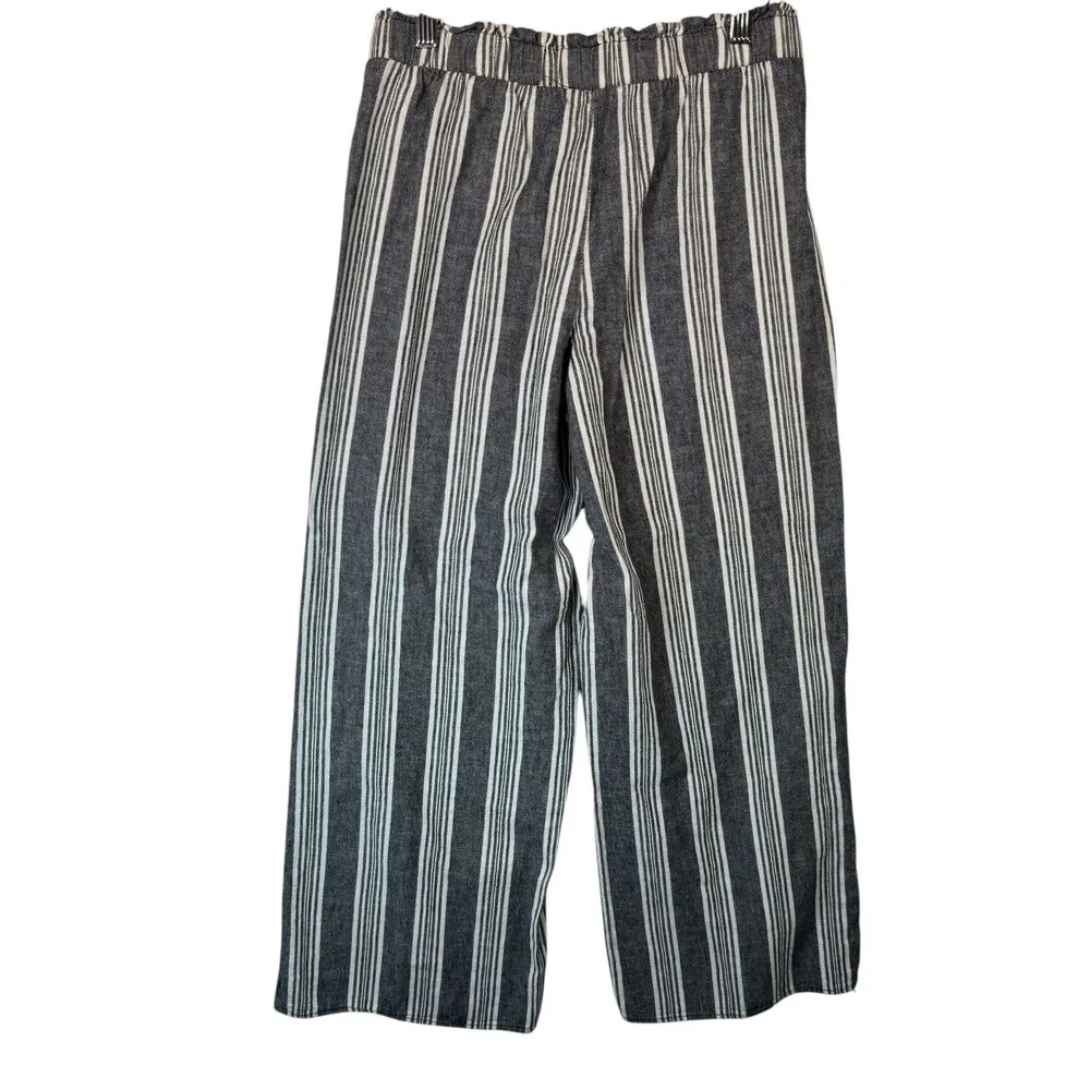 Olive + Oak Gray White Striped Wide Leg Palazzo Pants Linen Cotton Blend Size S‎ - Image 2