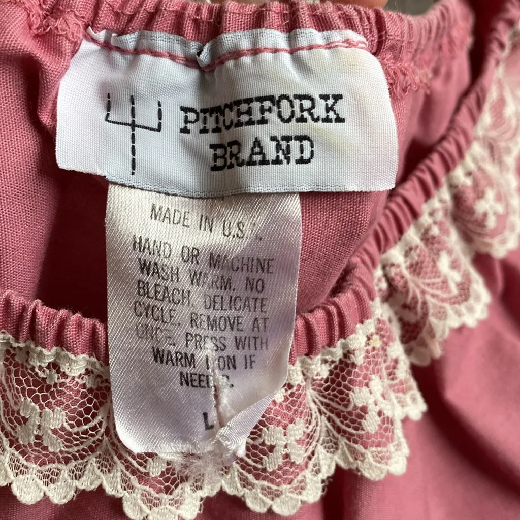 VTG Pitchfork Brand Lace Detail Puff Sleeve Western Square Dance Rockabilly Pink Size L - Image 6