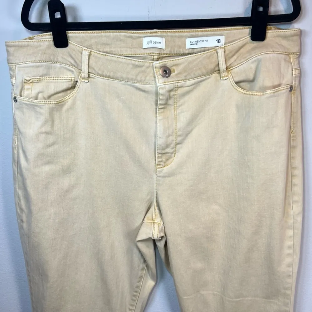 J. Jill Denim Authentic Fit Cropped Jeans Butter Yellow Capri Raw Hem Stretch 18 - Image 4