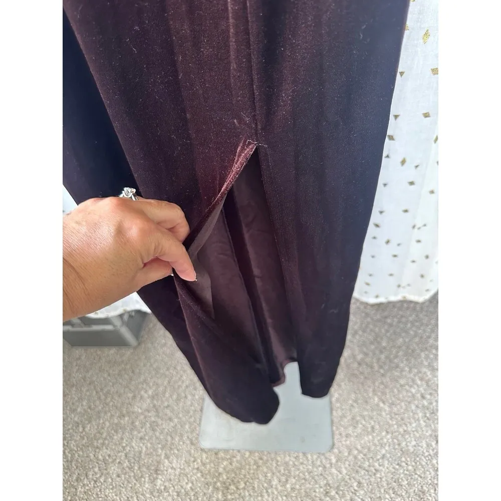 Vintage Asian Inspired Sequin Intricate Beading Chocolate Brown Velvet Dress S - Image 3