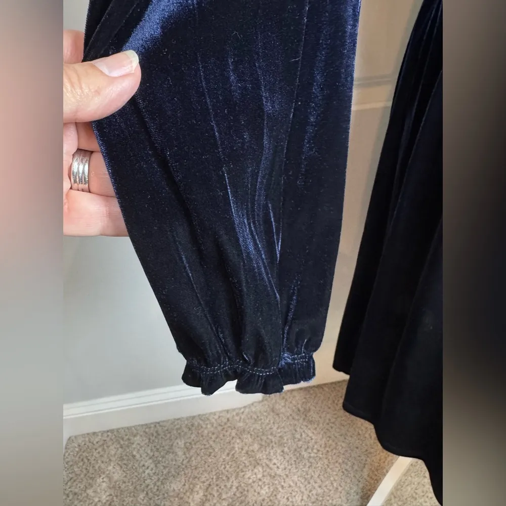 Tommy Hilfiger Navy Velvet Ruffle Mock Neck Long Sleeve Dress Office 12 Winter - Image 5