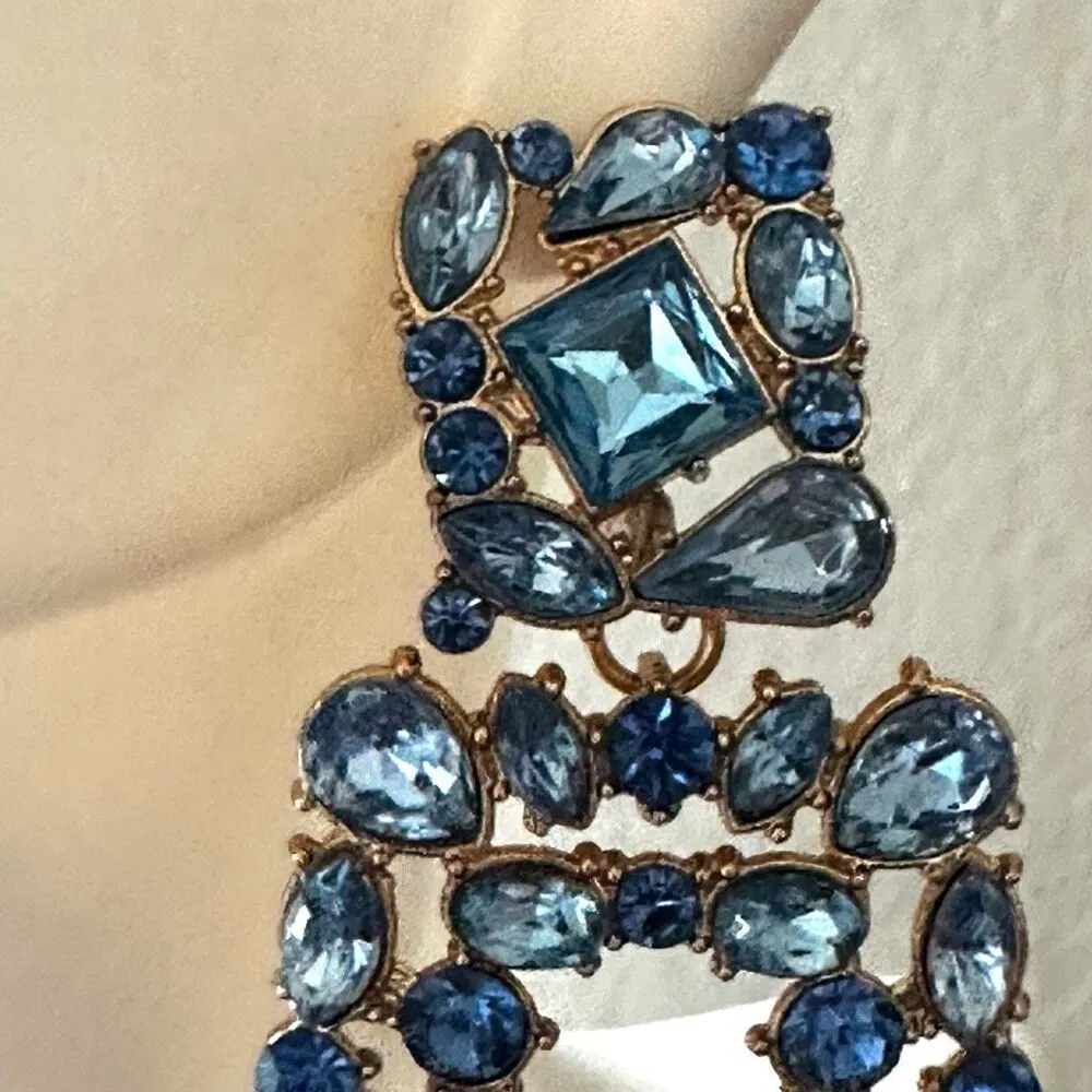 Blue rhinestone gold tone statement earrings - Image 3