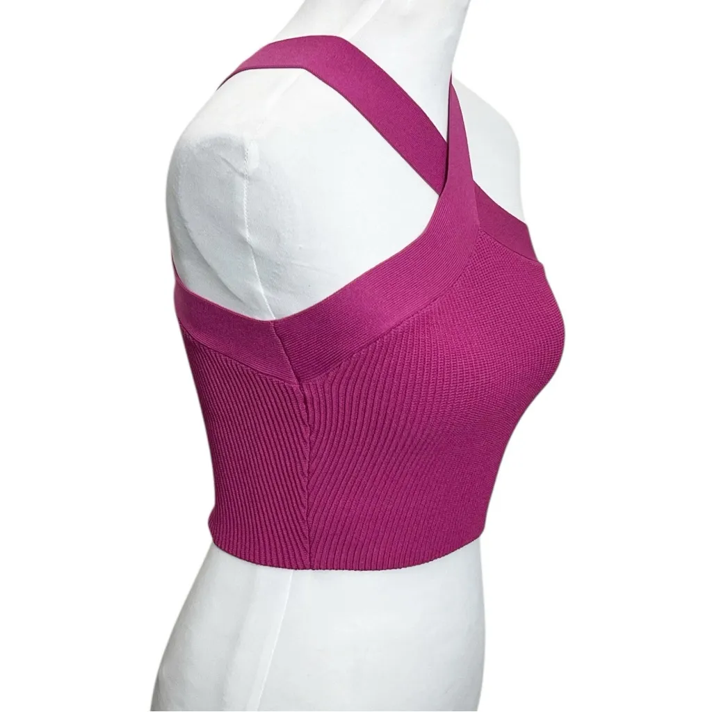 Aritzia Babaton Sculpt Knit Criss Cross Tank Top Women’s Small Fuchsia Cropped - Image 3