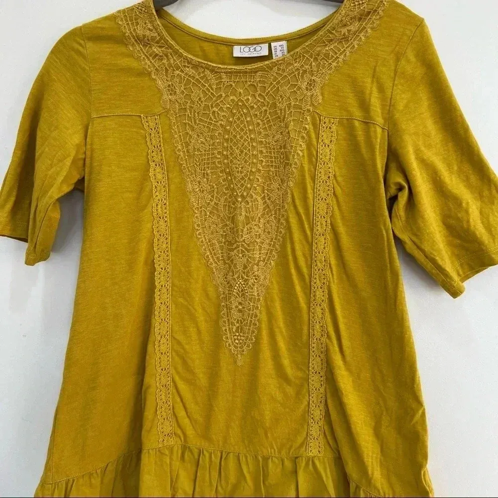 LOGO Lori Goldstein Womens Cotton Slub Top Embroidered Meshsize Golden - Image 2