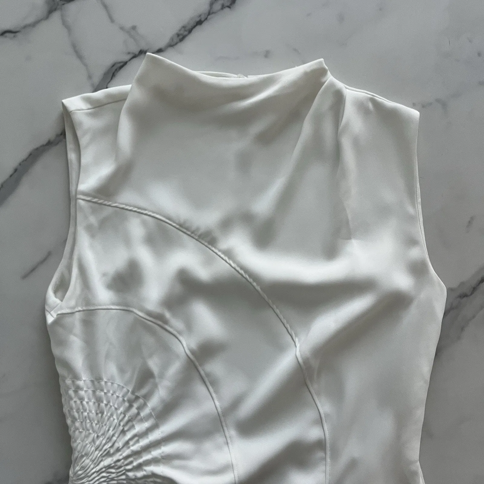 A.L.C. Kaia Gathered Sleeveless Midi Dress Off White Size 6 Feminine modest Chic - Image 6