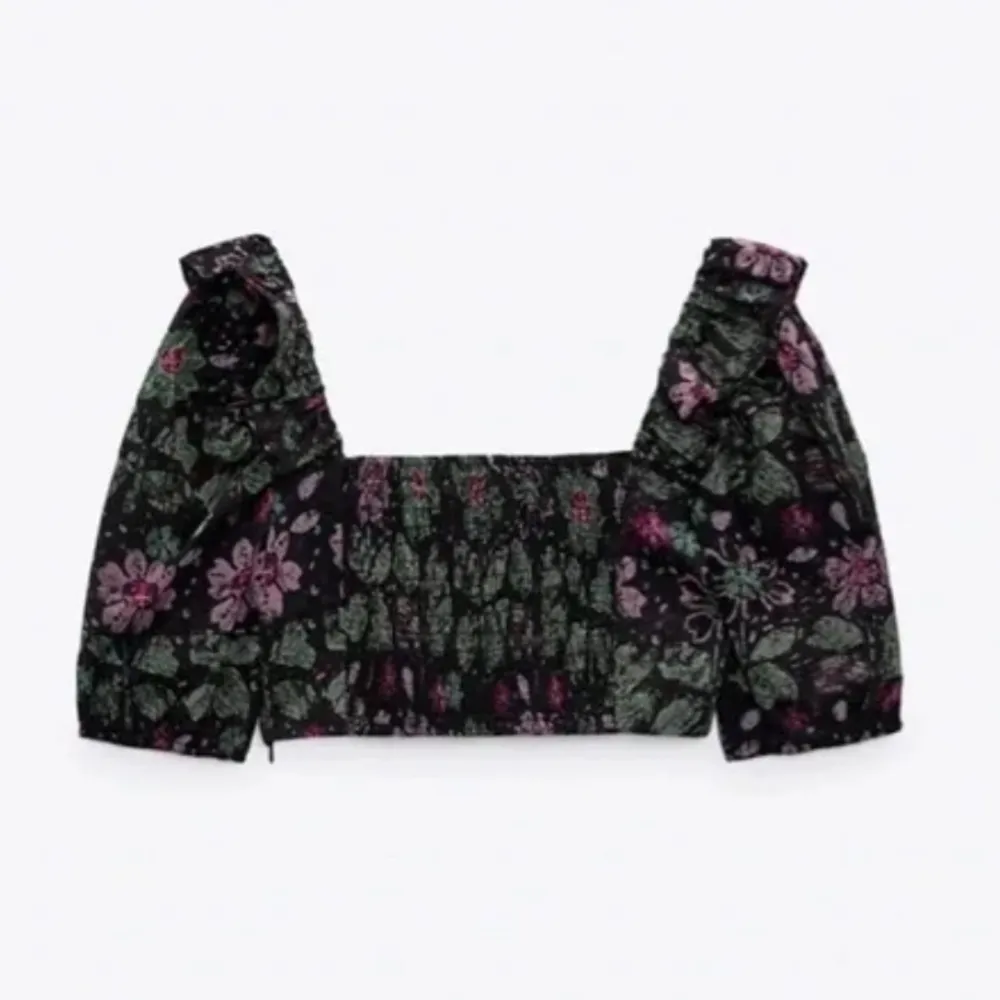 NWT ZARA - crop top floral black purple green 100% cotton Sz L - Image 3