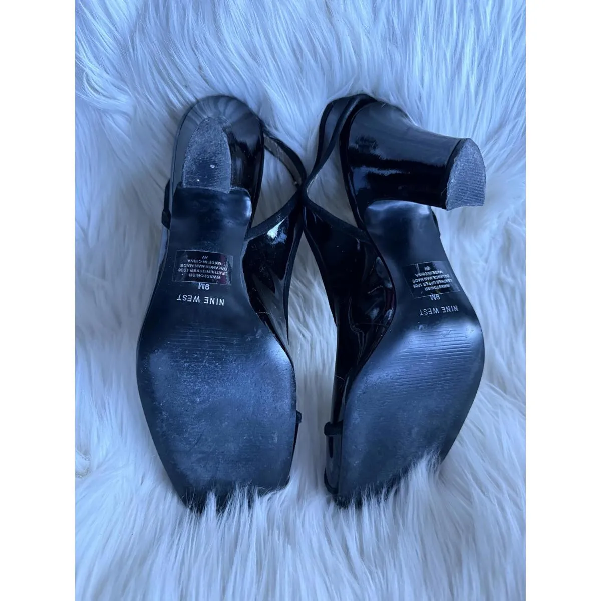 Nine West Black Patent Leather Slingback Heels with Gold Buckle - Image 5