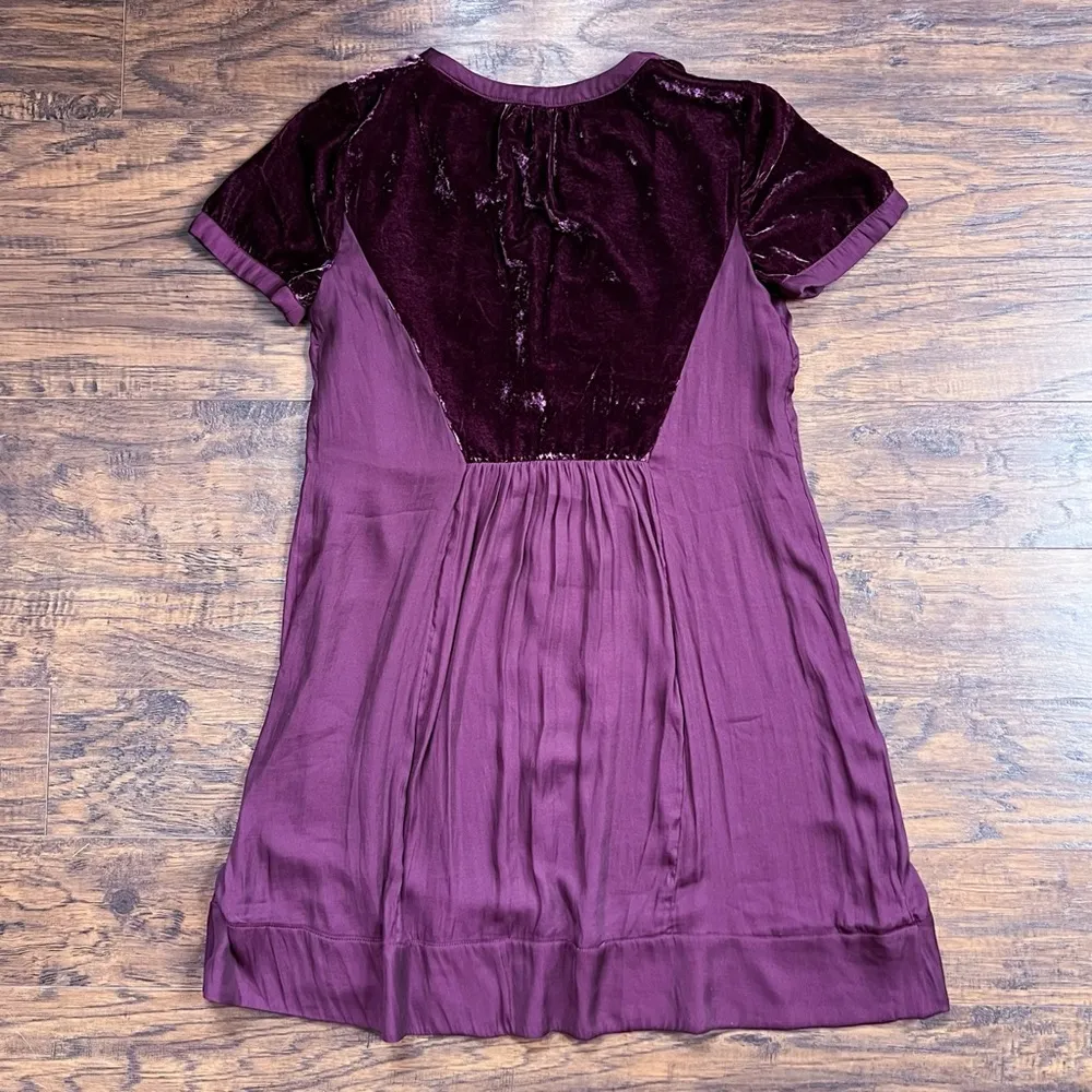 Maeve • Anthro Ingrid velvet dress burgundy shift mini tunic maroon wine silk - Image 10