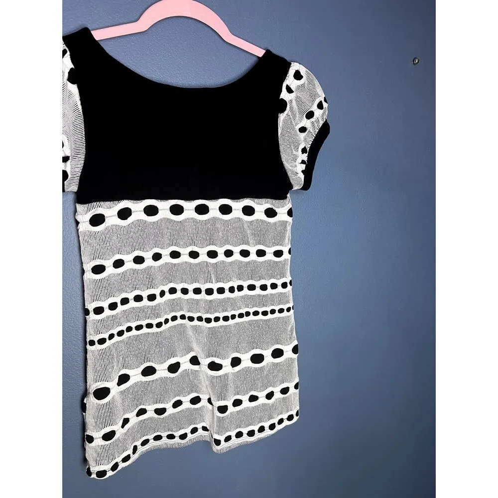 2000s Have Bubble Sleeve Polka Dot Black White Multi Textured Button Top Women - Image 4